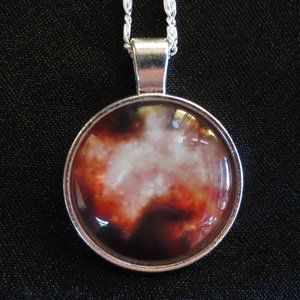 New World Glass Necklace Astro Galactic Cabochon Pendant Silver-tone Unisex 18"